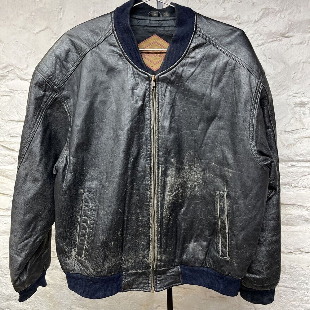 Vintage Weekends Heavily Distressed Faded Soft Leather Bomber Jacket